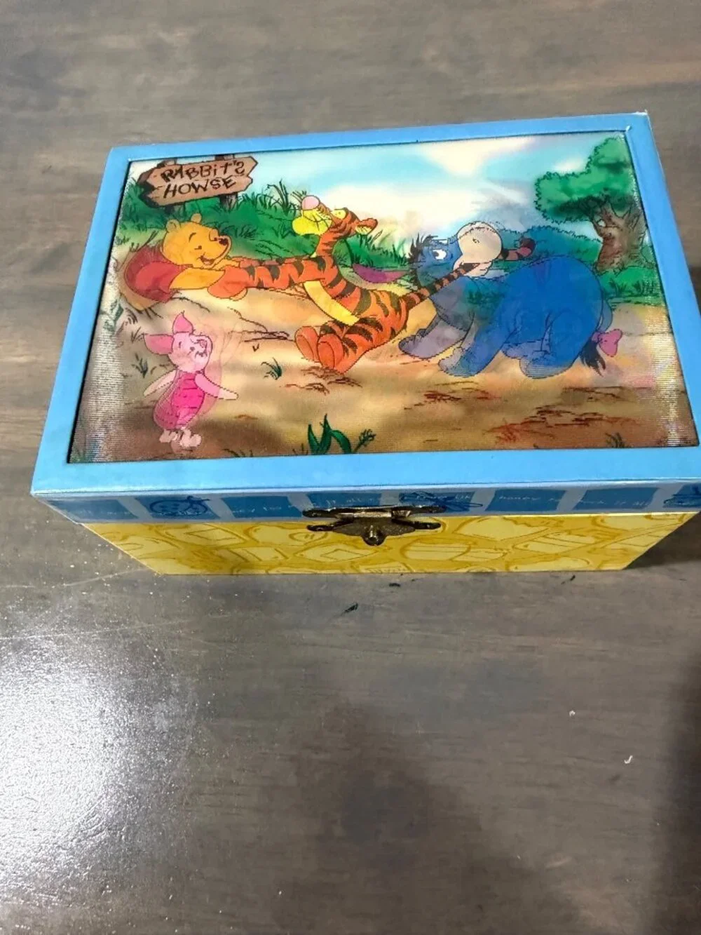 Vintage Disney Winnie the Pooh Lenticular Musical Jewelry Box With Spinning Pooh